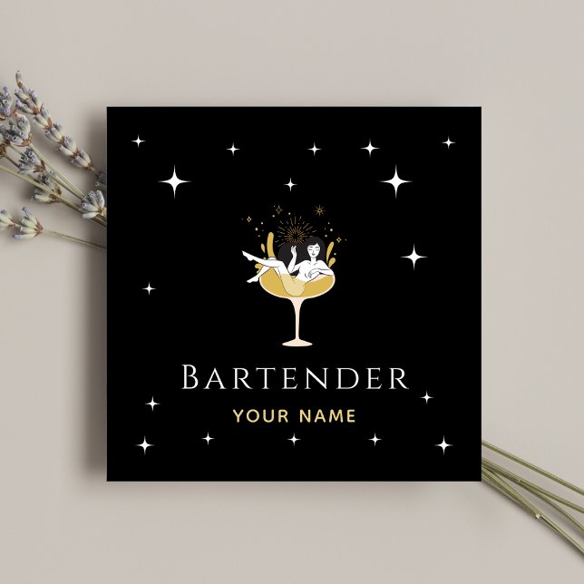 Bartender Glamorous Cocktail Funny Champagne Girl Square Business Card (Creator Uploaded)