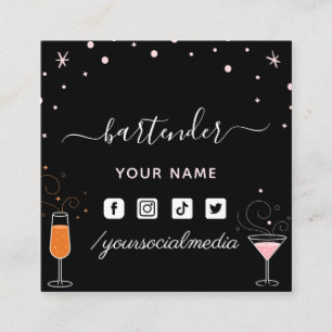 Bartender Glamorous Cocktail Signature Calligraphy Square Business Card