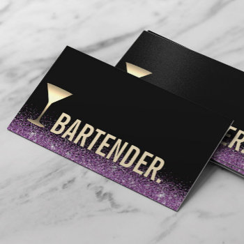 Bartender Gold Wine Glass Modern Black Purple Business Card by cardfactory at Zazzle
