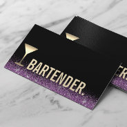 Bartender Gold Wine Glass Modern Black Purple Business Card at Zazzle