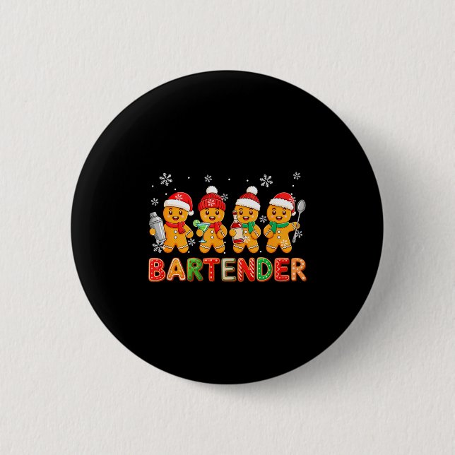 Bartender Job Group Santa Gingerbreads Xmas Cookie Button (Front)
