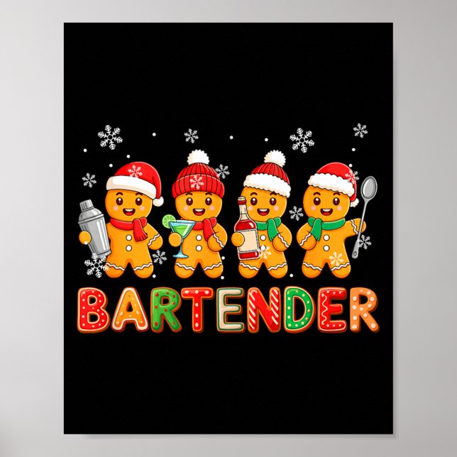 Bartender Job Group Santa Gingerbreads Xmas Cookie Poster (Front)