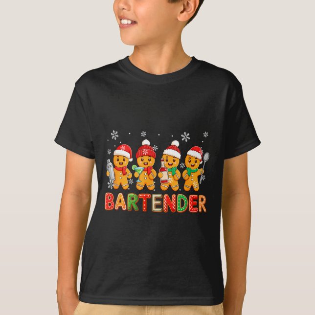 Bartender Job Group Santa Gingerbreads Xmas Cookie T-Shirt (Front)
