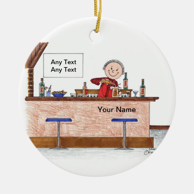 Bartender - Male Ceramic Ornament (Front)