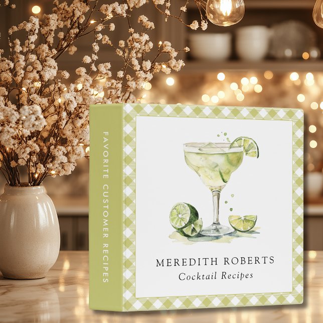 Bartender Margarita Cocktail Check Pattern 3 Ring Binder (Bartender Margarita Theme Personalized Cocktail Recipes Binder)