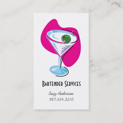 Customizable bartender martini glass_fuchsia business cards