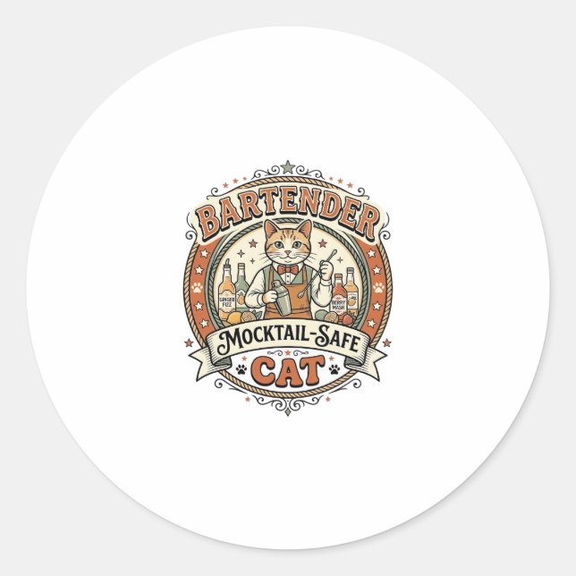 Bartender Mocktail-Safe Cat Bartender Mocktail-Saf Classic Round Sticker (Front)