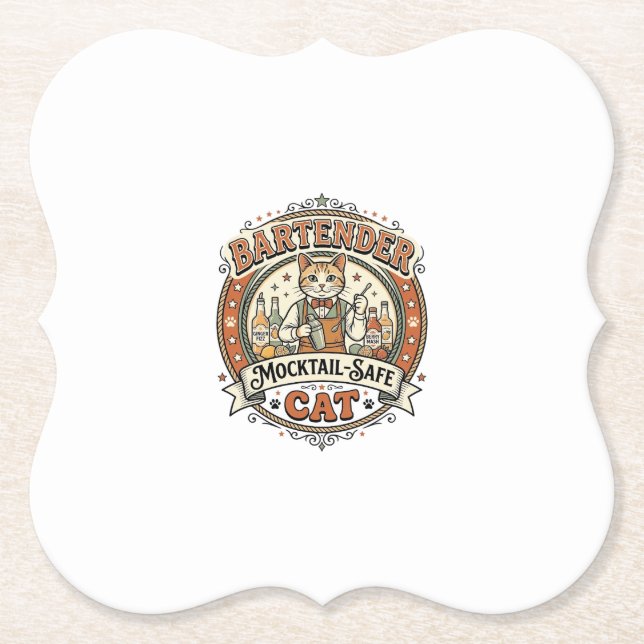 Bartender Mocktail-Safe Cat Bartender Mocktail-Saf Paper Coaster (Front)