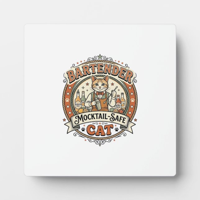 Bartender Mocktail-Safe Cat Bartender Mocktail-Saf Plaque (Front)