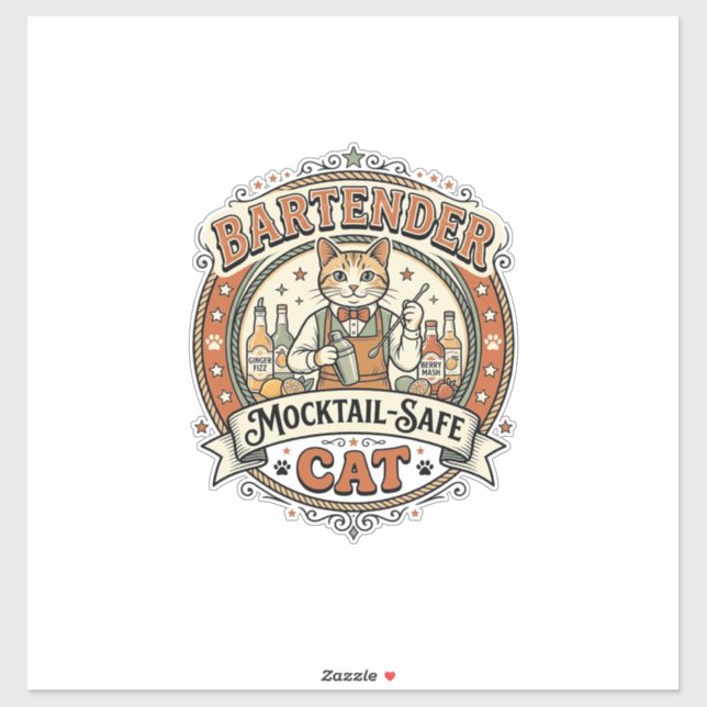 Bartender Mocktail-Safe Cat Bartender Mocktail-Saf Sticker (Sheet)
