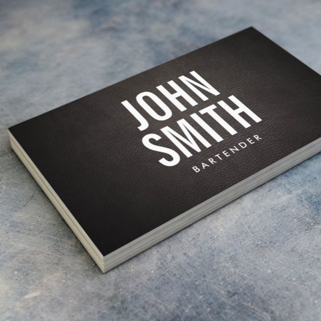 Bartender Modern Bold Text Classy Leather Business Card (Creator Uploaded)