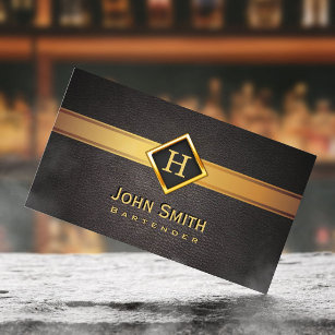 Bartender Monogram Gold Logo Elegant Leather Business Card