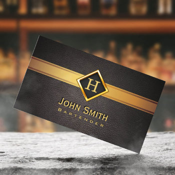 Bartender Monogram Gold Logo Elegant Leather Business Card by cardfactory at Zazzle