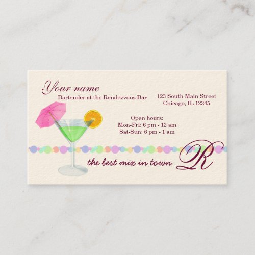Bartender/Owner Bar Business Card Template