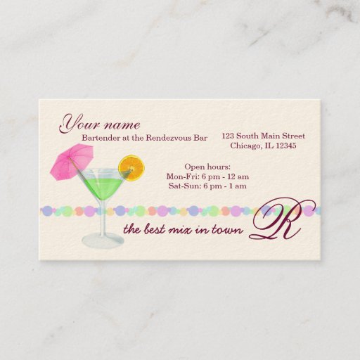 Customizable Bartender/Owner Bar Business Card Template