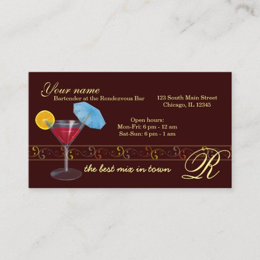 Customizable Bartender/Owner Bar Business Card