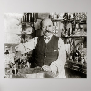 Bartender Pouring Drink, 1910. Vintage Photo Poster