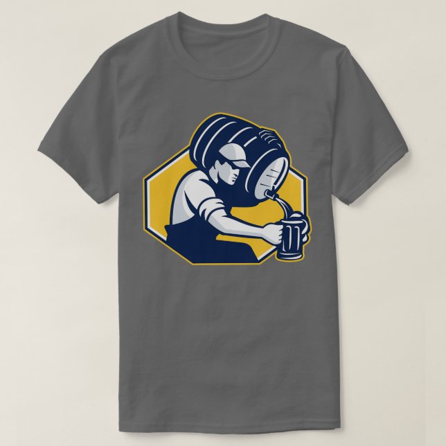 Bartender Pouring Keg Barrel Beer Retro T-Shirt (Design Front)