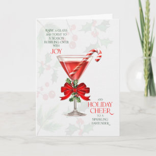 Bartender Raise a Glass and Toast with Joy Holiday Card