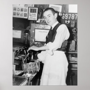 Bartender Serving Beer Vintage Photo Poster