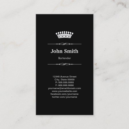 Bartender Simple Elegant Royal Crown Business Card