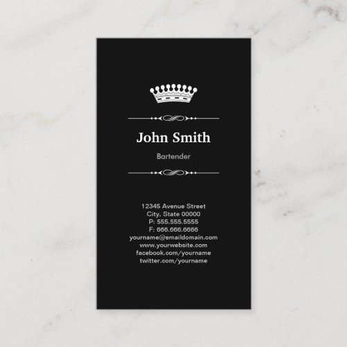 Bartender Simple Elegant Royal Crown Business Cards