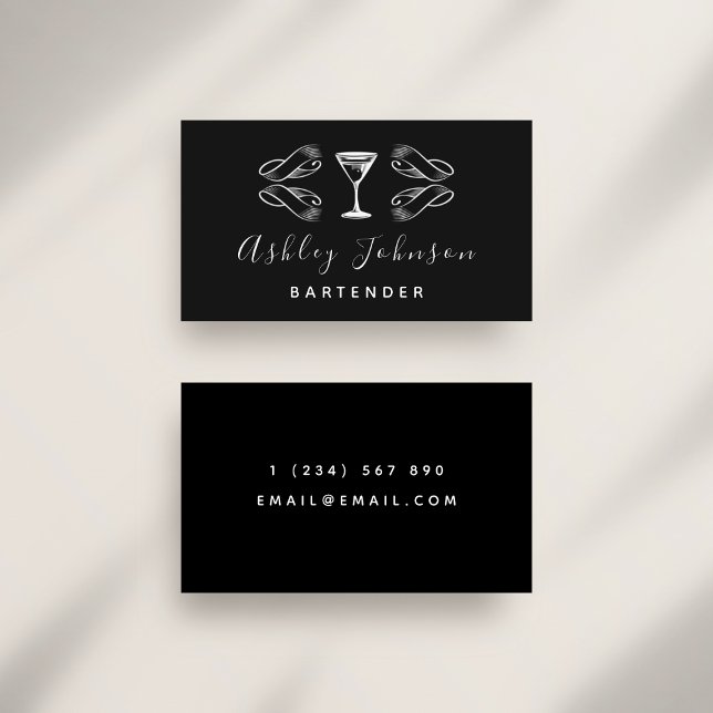 Bartender Sommelier Martini Glass Black & White Business Card (Creator Uploaded)