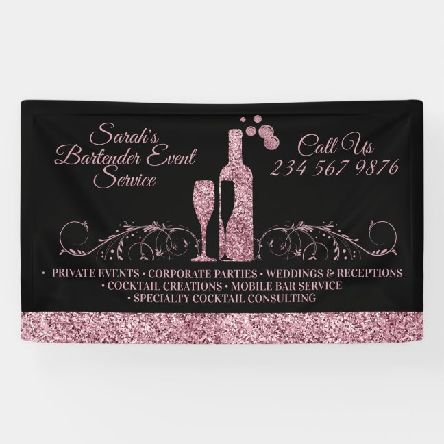 Bartender sparkle pink Black Banner