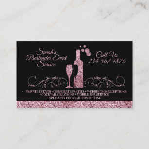 Bartender sparkling pink Black Business Card