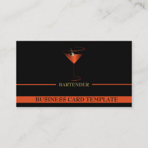 Bartender Template Red Martini Logo Bartender Business Card