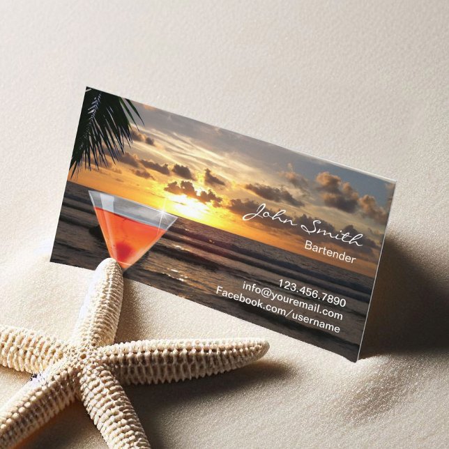 Bartender Tropical Sunset Beach Cocktail Business Card (Creator Uploaded)