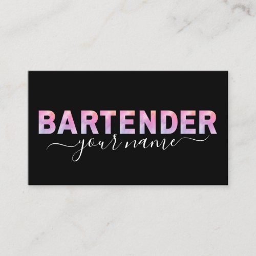 Bartender Typography Signature Calligraphy Black Business Card