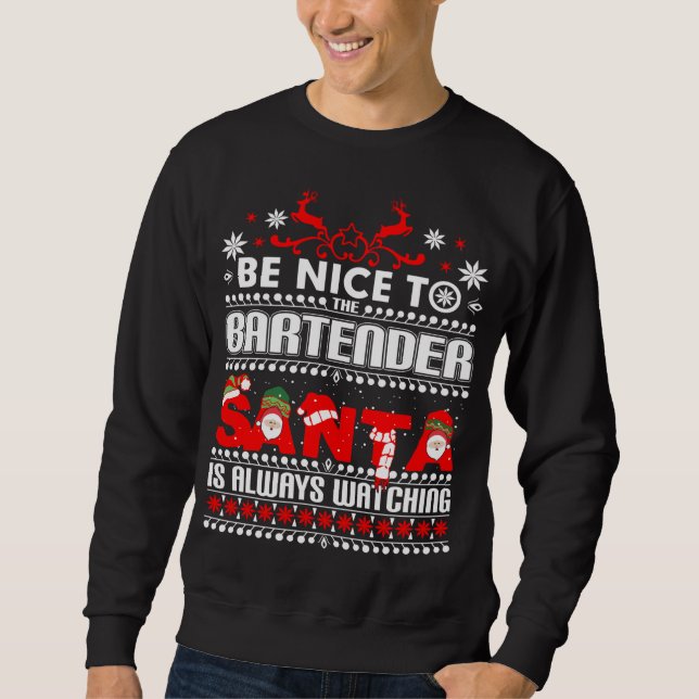 Bartender Ugly Christmas Sweater Gift Funny Barten (Front)