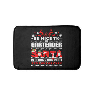 Bartender Ugly Christmas Sweater Gift Funny Barten Bath Mat