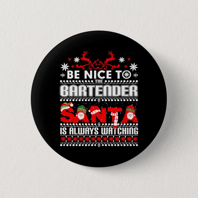 Bartender Ugly Christmas Sweater Gift Funny Barten Button (Front)