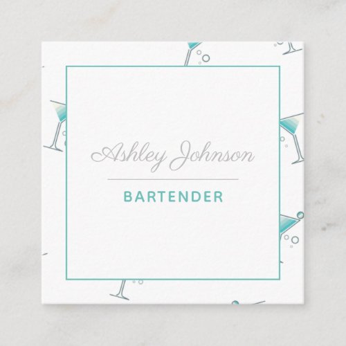 Bartender Waiter Funky Cocktail Pattern Elegant  Square Business Card