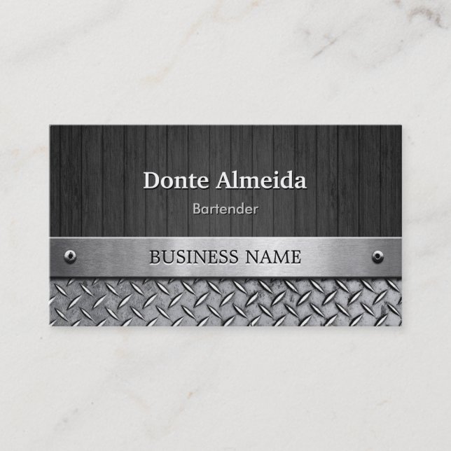 Bartender - Wood and Metal Look Business Card (Front)