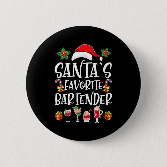 Bartender Xmas Gift Santa's Favorite Bartender Chr Button (Front)