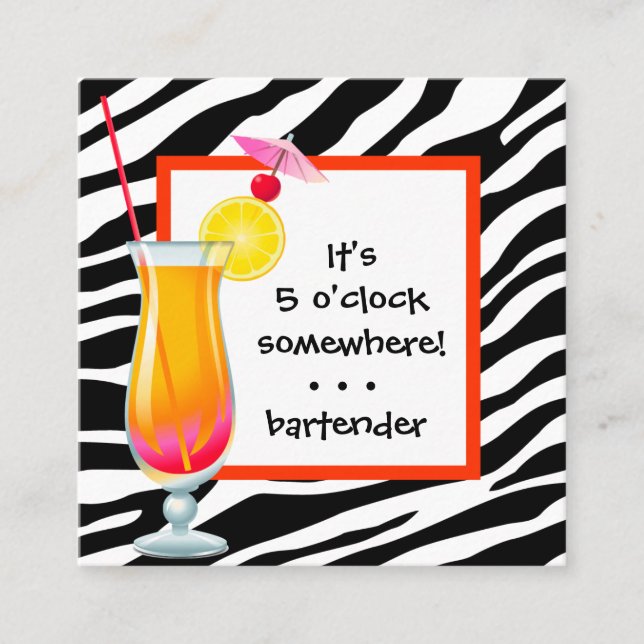 Bartender Zebra cocktail  Square Business Card (Front)