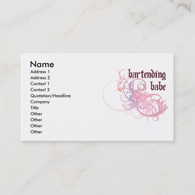 Bartending Babe Business Card (Front)