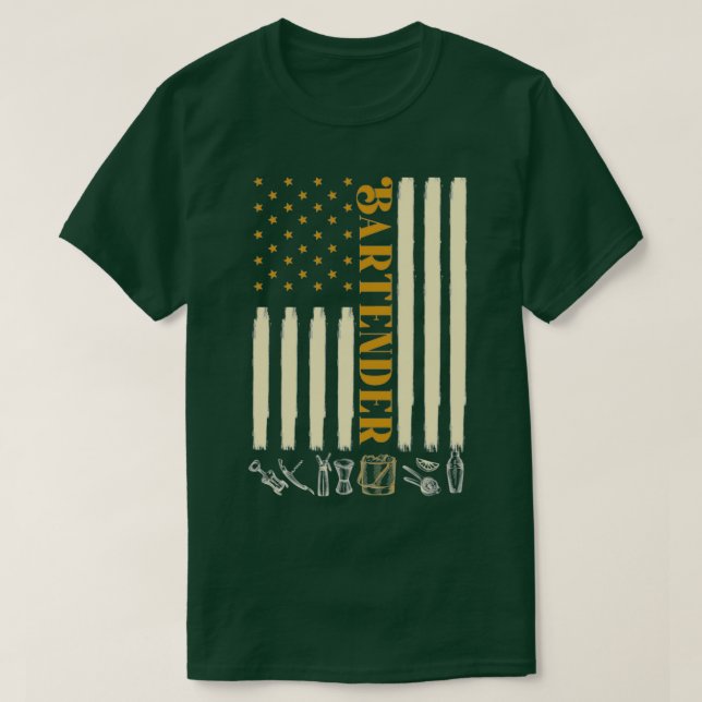 Bartending Bartender American Flag T-Shirt (Design Front)