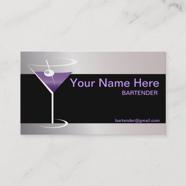 Bartending Business Card Martini Glass Logo (Front)