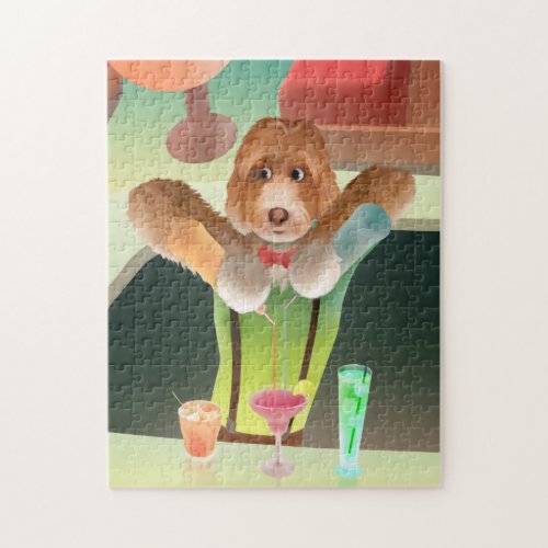 Bartending Dog in Retro Bar Jigsaw Puzzle