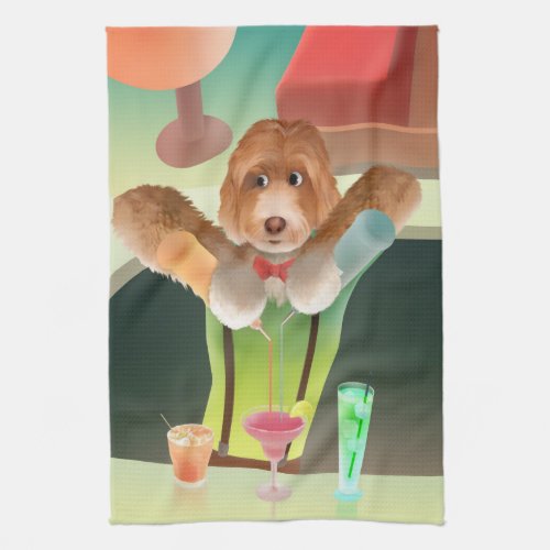 Bartending Dog in Retro Bar Kitchen Towel