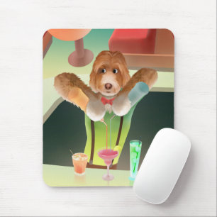 Bartending Dog in Retro Bar Mouse Pad