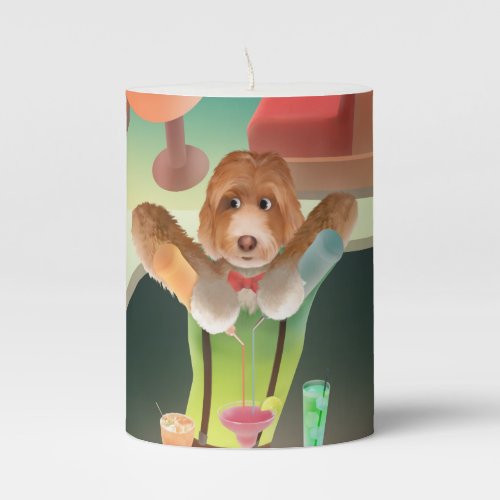 Bartending Dog in Retro Bar Pillar Candle