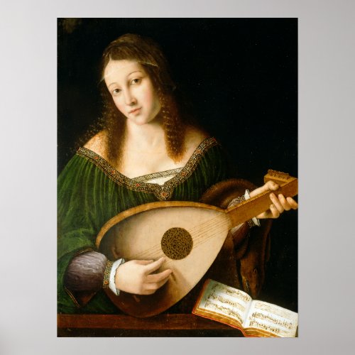Bartolomeo Veneto and Workshop Lady Playing a Lute Poster
