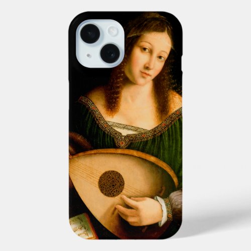 Bartolomeo Veneto Lady Playing Lute Portrait Art iPhone 15 Case