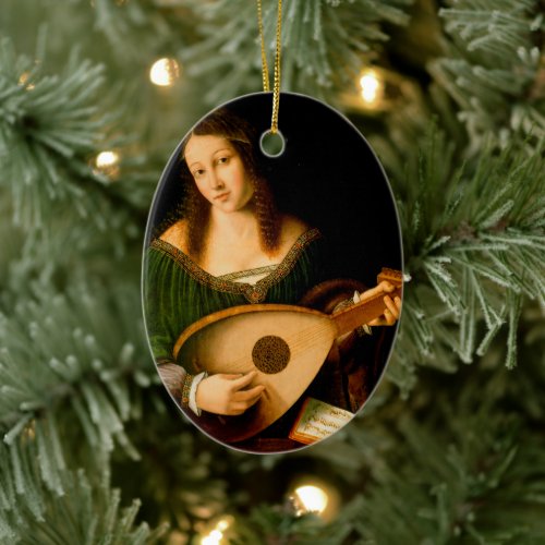 Bartolomeo Veneto Lady Playing Lute Portrait Art Ceramic Ornament