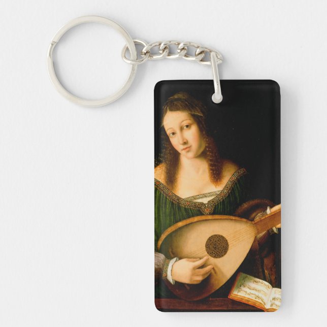 Bartolomeo Veneto Lady Playing Lute Portrait Art Keychain (Front)